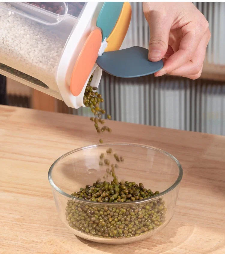 Upgrade Model Kitchen Cereals Storage Box Plastic 4 Grids Cereals Sealed Jar Food Container Moisture-proof Grain Tank