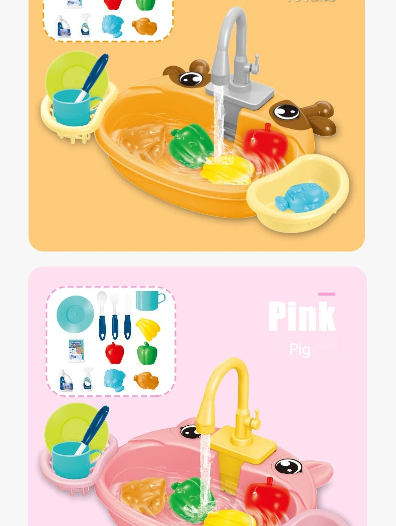 Children Play House Simulated Kitchen Dishwasher Sink Hand Basin Electric Circulating Water Kitchen Set Boy Girl Idea Kids Toys