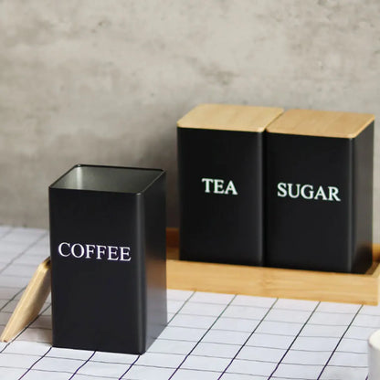 3Pcs Coffee Bean Storage Bottle with Bamboo Lid Simple Style Tea Coffee Sugar Storage Jar Tea Can Kitchen Storage & Organization