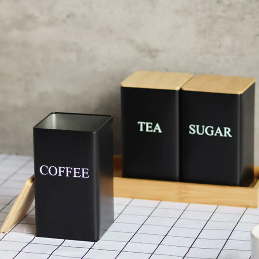 3Pcs Coffee Bean Storage Bottle with Bamboo Lid Simple Style Tea Coffee Sugar Storage Jar Tea Can Kitchen Storage & Organization