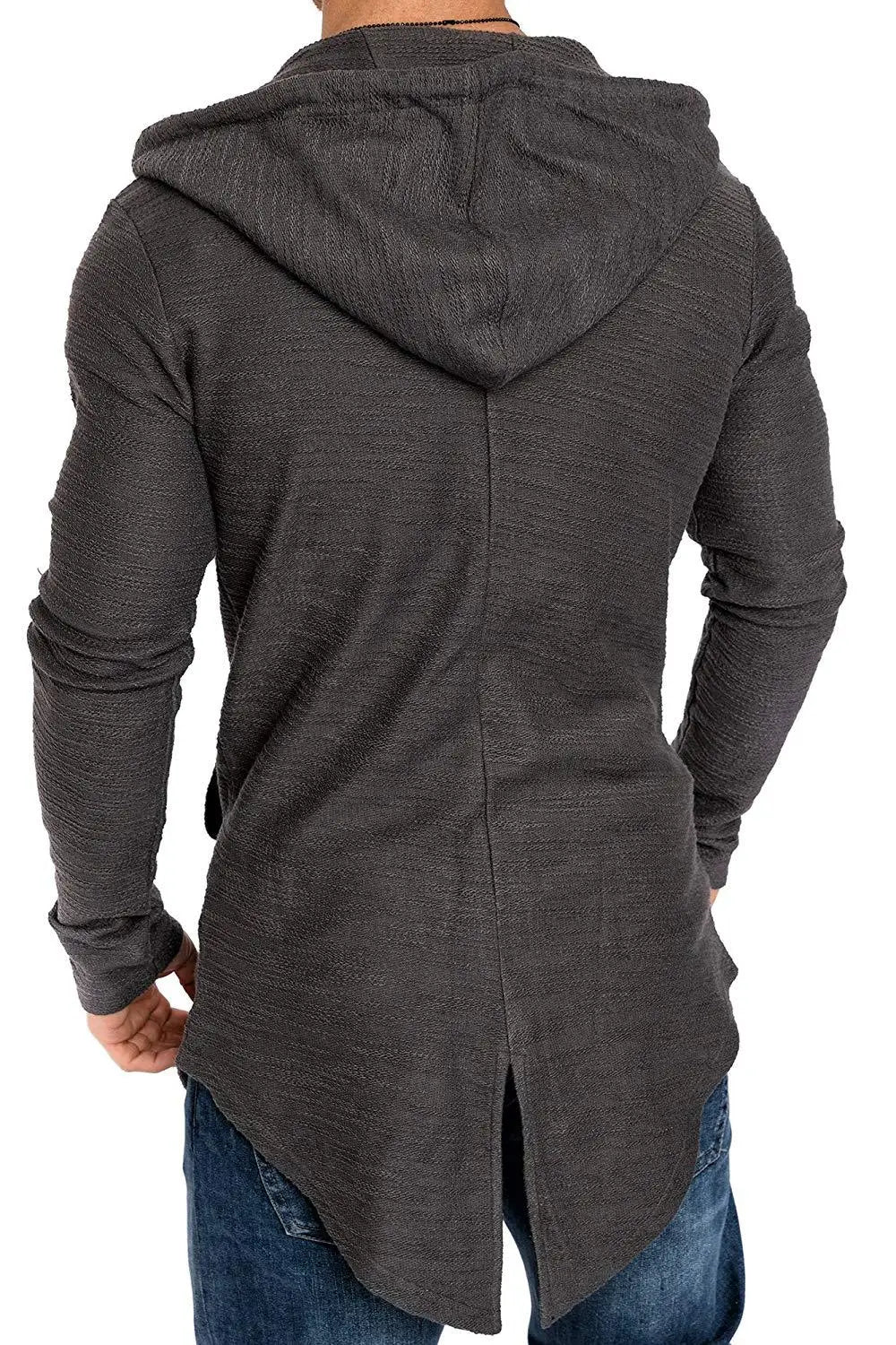 Men's Coat Solid Color Slim Casual Long Spring Cardigan Jacket Zipper Thin Long Sleeve Hooded Windbreaker Coat for Autumn Winter
