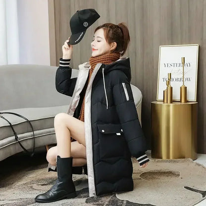 2025 Winter Women Jacket Coats Long Parkas Female Down Cotton Hooded Overcoat Thick Warm Jackets Windproof Casual Student Coat