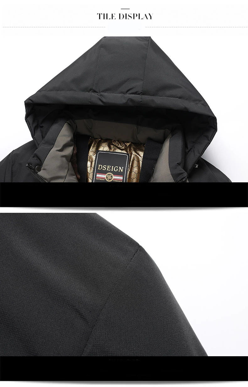Men Winter Thick Warm Parka Coat Fleece Inside Male Solid Color Hooded Thick Jacket  Men's Middle Long Coat Size