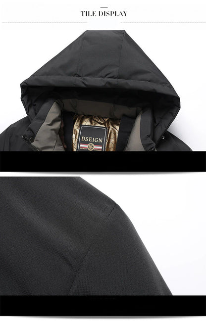 Men Winter Thick Warm Parka Coat Fleece Inside Male Solid Color Hooded Thick Jacket  Men's Middle Long Coat Size