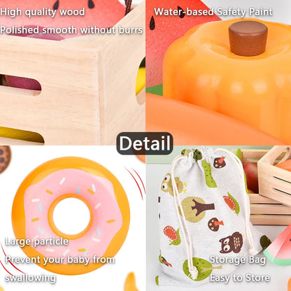 Children Wooden Kitchen Dessert Making Toys Pretend Play Montessori Fruits Vegetables Seafood Simulation Food Set Toys for Girls