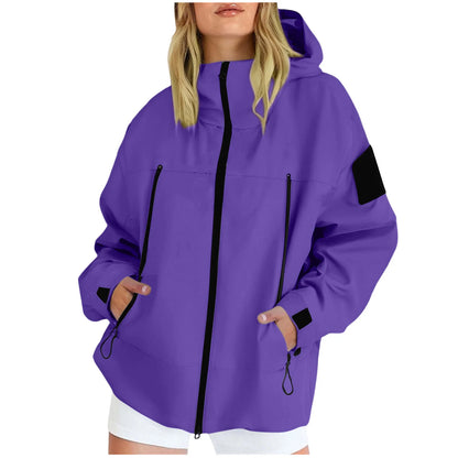 Women'S Tops Hooded Windbreaker Women'S Jacket Waterproof Coat Outdoor Travel Contrast Functional Style Solid Color Adventure