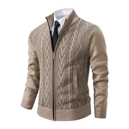 2025 Men's Knitted Sweater Coat Autumn Winter New Fashion Cashmere Padded Warm Casual