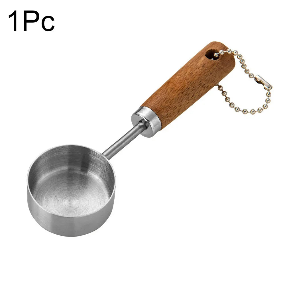 1/4/8Pcs Measuring Cup Spoon Sets Stainless Steel Wooden Handle Coffee Flour Scoop Bartending Scale Kitchen Cooking Gadget Sets