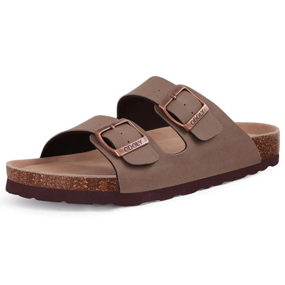Crestar Classic Women's Cork Slippers Fashion Double Buckle Outdoor Beach Sandal Cork Footbed Leather Sandals Unisex Clogs Shoes