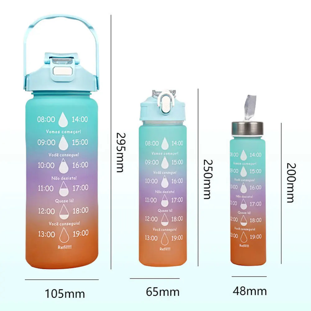 3PCS Leakproof Water Bottles with Times to Drink and Straw Motivational Drinking Sports Water Bottle for Fitness Gym Outdoor