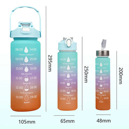 3PCS Leakproof Water Bottles with Times to Drink and Straw Motivational Drinking Sports Water Bottle for Fitness Gym Outdoor