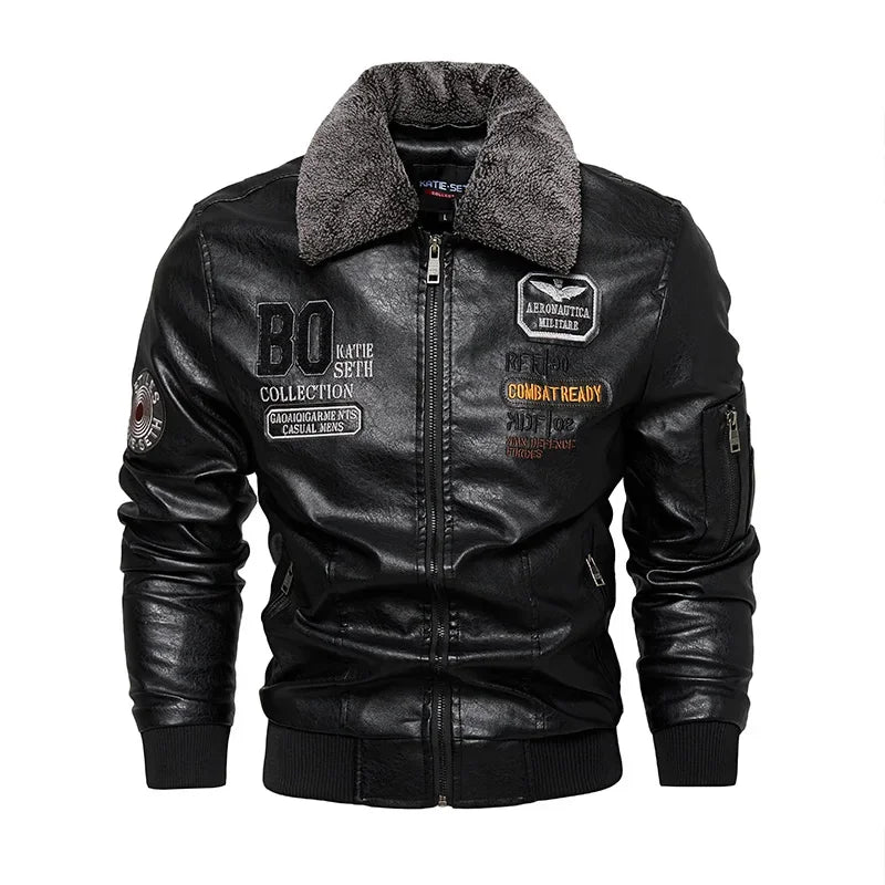 Men's Leather Jacket Fashion High-Quality Detachable Fur Collar Autumn And Winter Thick Coat Original Embroidered Men Clothing