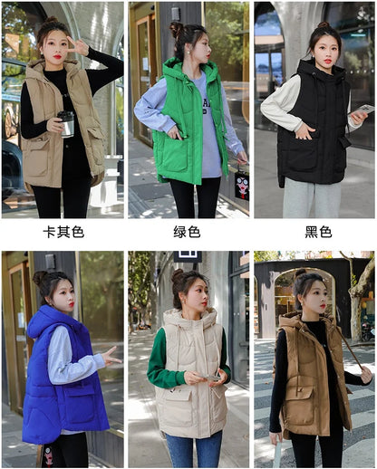 Women's Autumn Hooded Vest Coat 2025 New Short Down Cotton Padded Jacket Sleeveless Female Winter Waistcoat Warm Snow Wear Vests