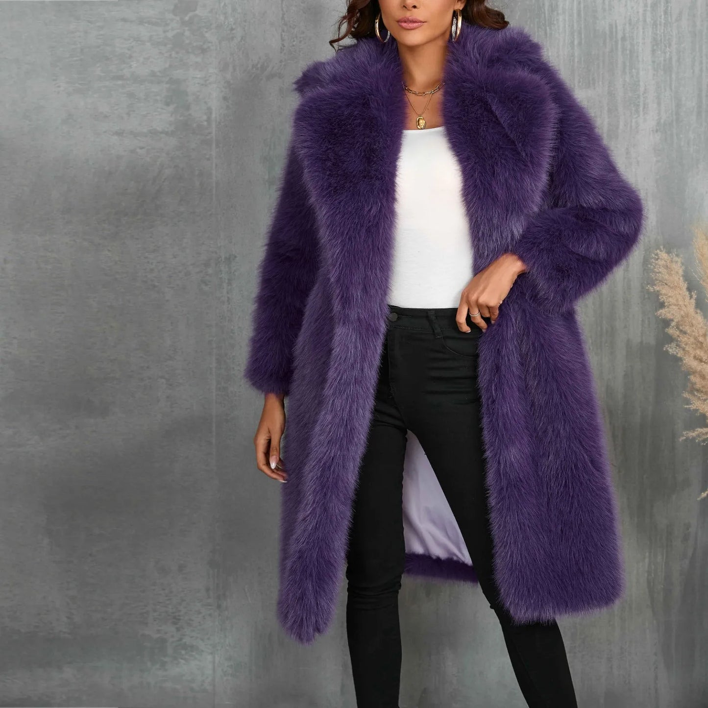 Women's Faux Mid-Length Thickened Ouwear Fashion Comfortable Suit Collar Coat Top Plush Warm Coat Elegant Bohemian Styles Wear