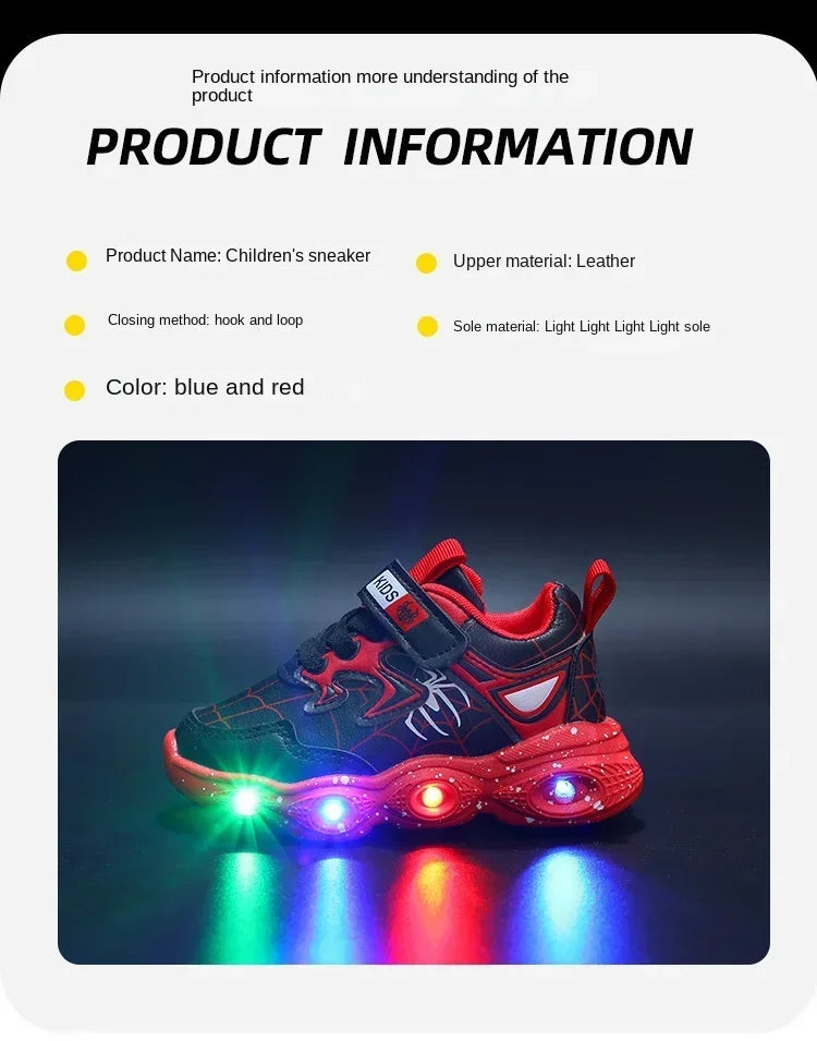Disney Children's Led Light Shoes Fashion Aoger Spiderman Boys Sneakers Girls Cartton Casual Shoes Breathable Kids Sport Shoes