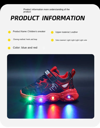 Disney Children's Led Light Shoes Fashion Aoger Spiderman Boys Sneakers Girls Cartton Casual Shoes Breathable Kids Sport Shoes