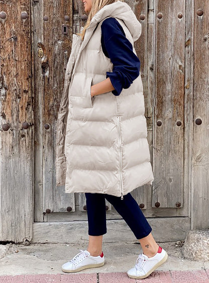 Women's Long Coat Vest With Hood Autumn Winter Sleeveless Warm Cotton Down Coat Waistcoat Quilted Vest Down Jacket Outwear 5XL