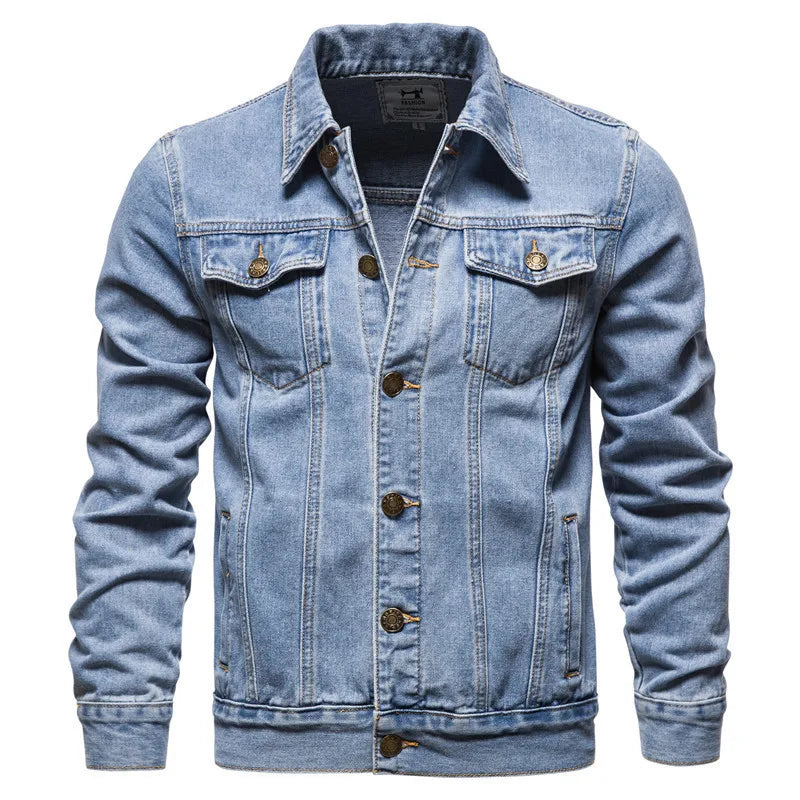 Men Denim Coat Casual Coats Turn Down Collar Full Sleeve Jackets Single Breasted Regular Pocket Button Jacket Splice Autumn