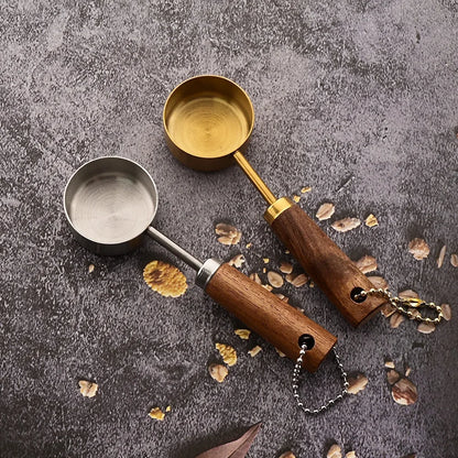 1/4/8Pcs Measuring Cup Spoon Sets Stainless Steel Wooden Handle Coffee Flour Scoop Bartending Scale Kitchen Cooking Gadget Sets