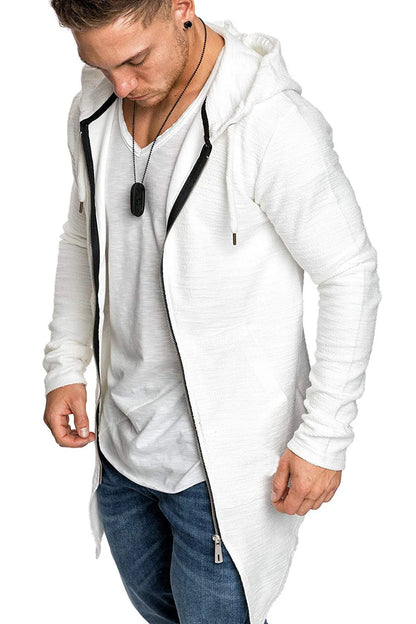 Men's Coat Solid Color Slim Casual Long Spring Cardigan Jacket Zipper Thin Long Sleeve Hooded Windbreaker Coat for Autumn Winter