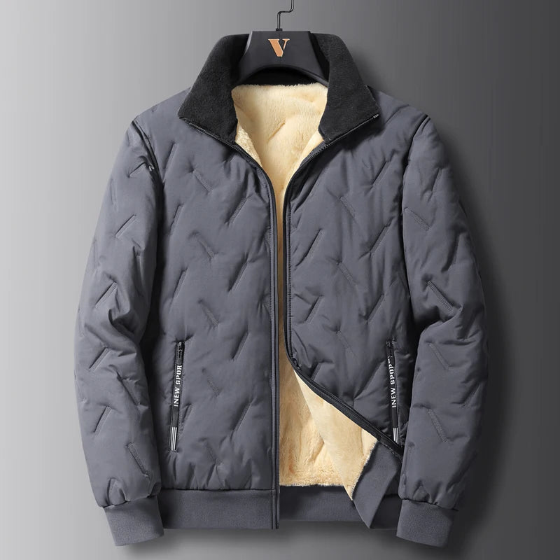 Men's winter faux wool cotton coat thick cotton coat warm and casual versatile loose and oversized stand up collar cotton coat