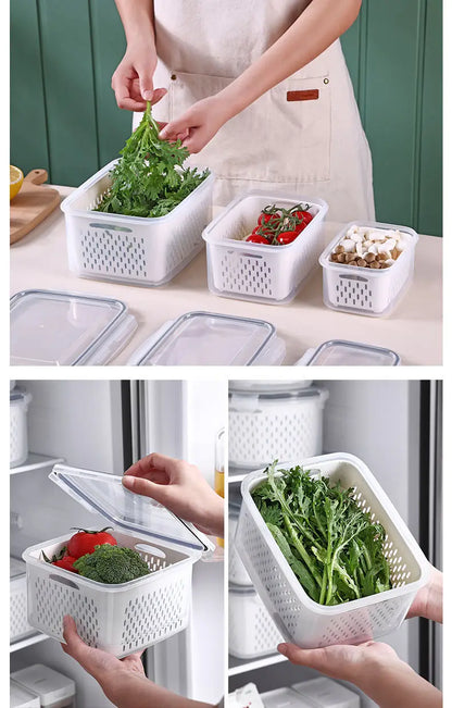 Refrigerator Storage Box Fridge Organizer Fresh Vegetable Fruit Boxes Drain Basket Storage Containers Pantry Kitchen Organizer