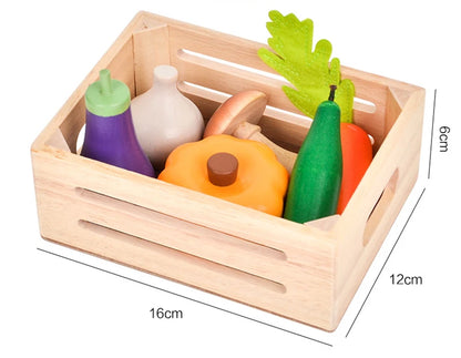 Children Wooden Kitchen Dessert Making Toys Pretend Play Montessori Fruits Vegetables Seafood Simulation Food Set Toys for Girls
