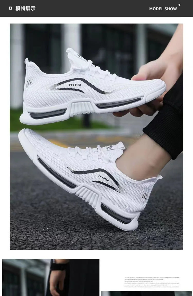 Men's sports shoes  new sports trendy shoes anti slip casual running shoes breathable and comfortable white shoes