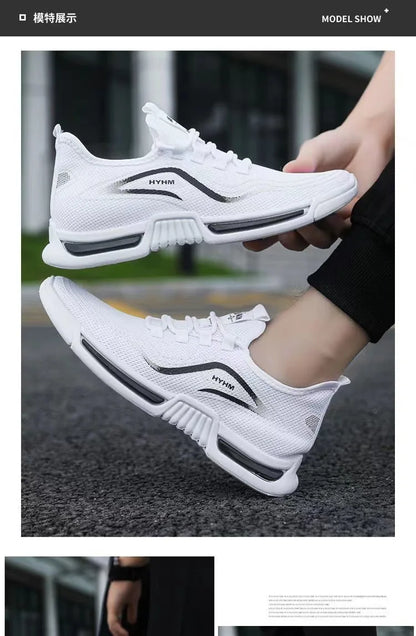 Men's sports shoes  new sports trendy shoes anti slip casual running shoes breathable and comfortable white shoes