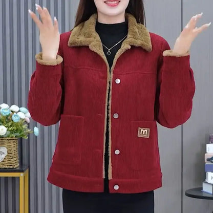 Middle-aged Mother Coat 40 to 50 Years Old 2025 New Fashionable Plus Velvet Warm Corduroy Coat for Women