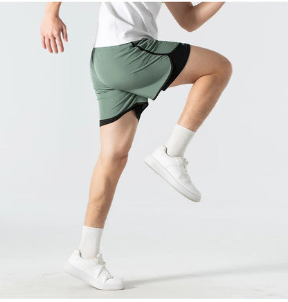 UETEEY Men's Shorts 2 in 1 Sports Fitness Gym Running Workout Shorts Hidden Pocket Quick Drying Cycling Jogging Men Short Pants
