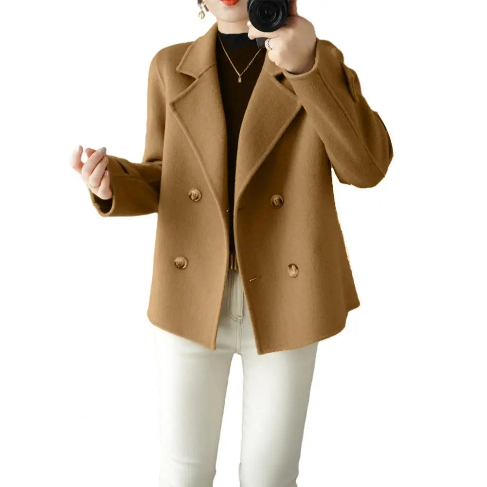Women Long-sleeved Jacket Elegant Double-breasted Woolen Coat for Women Warm Stylish Fall/winter Jacket Formal Business for Ol