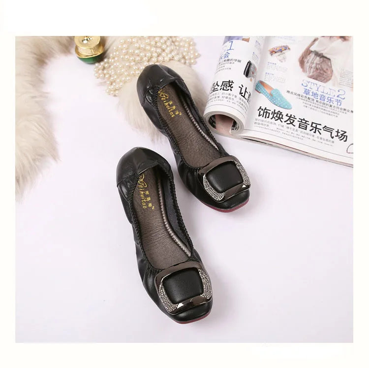 Shallow Mouth Shoes Woman Square Toe Autumn Soft Female Footwear Casual Sneaker All-Match New Cute Fall Moccasin Dres