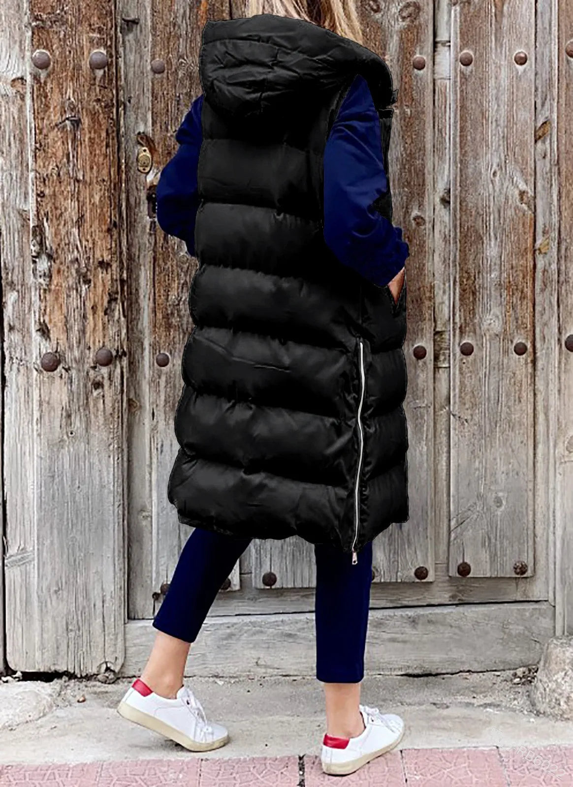 Women's Long Coat Vest With Hood Autumn Winter Sleeveless Warm Cotton Down Coat Waistcoat Quilted Vest Down Jacket Outwear 5XL