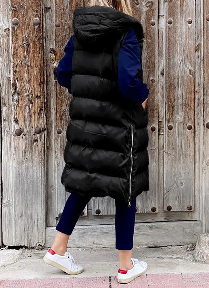Women's Long Coat Vest With Hood Autumn Winter Sleeveless Warm Cotton Down Coat Waistcoat Quilted Vest Down Jacket Outwear 5XL