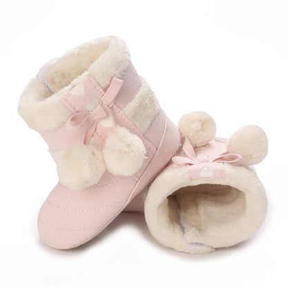 Winter Baby Cotton Shoes for Girls Plush and Thick Insulation Snow Boots Soft Soles Foot Protection Walking Shoes
