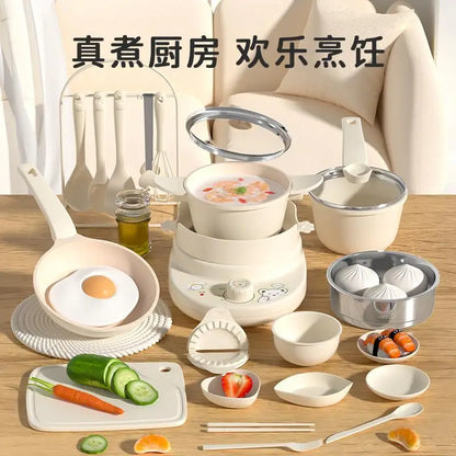 Mini Kitchenette Children'S Educational Toys Boy And Girl Pretend Play Kitchenette Full Set Real Cooking  Chidren Birthday Gifts