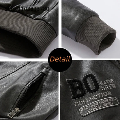 Men's Leather Jacket Fashion High-Quality Detachable Fur Collar Autumn And Winter Thick Coat Original Embroidered Men Clothing