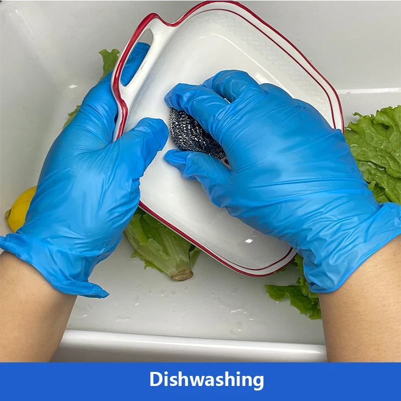Disposable Blue Nitrile Gloves for Kitchen Cleaning Dishwashing Hairdressing Manicure Waterproof Household Tools Latex Free