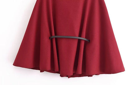 Women's Spring Fashion Cloak with Belt Simple Batwing Sleeves Adjustable Waist Strap Elegant Coat for Ladies