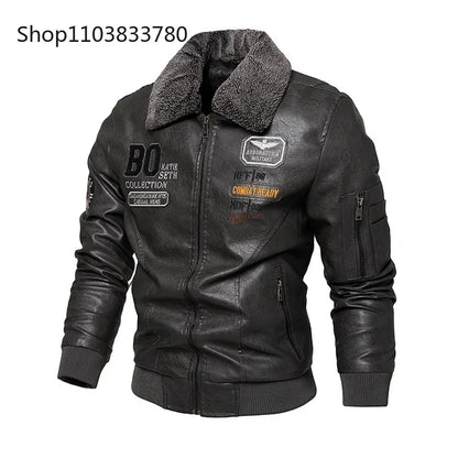 Men's Leather Jacket Fashion High-Quality Detachable Fur Collar Autumn And Winter Thick Coat Original Embroidered Men Clothing