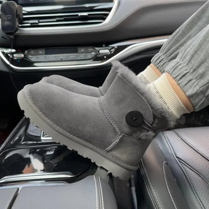 One button low cut, high-end quality 2-in-1 genuine leather, real wool, sheepskin fashionable and warm chestnut thick snow boots