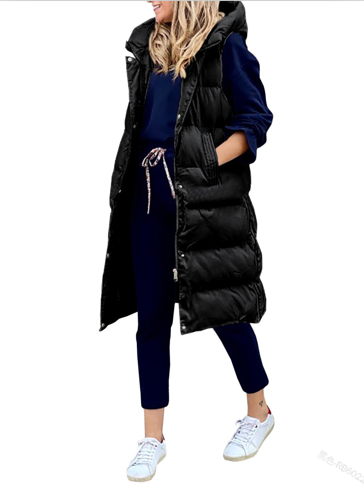 Women's Long Coat Vest With Hood Autumn Winter Sleeveless Warm Cotton Down Coat Waistcoat Quilted Vest Down Jacket Outwear 5XL