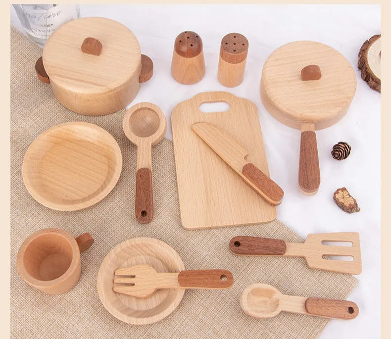 Natural Wood Children's Preschool Toys Fruits And Vegetables Simulation Play House Kitchenware Cognitive Wooden Model Toys
