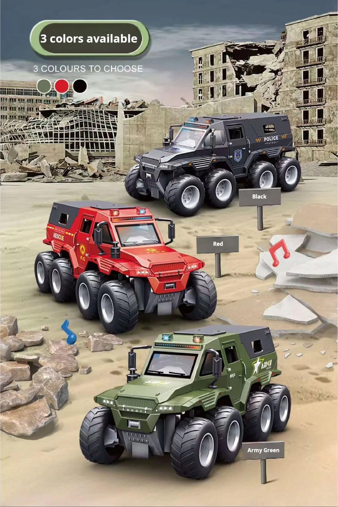 Children Inertia Toy Car With Sound Light Music Simulation Off-road Caravan Boys Interactive Toys Cool Military Buggy Toy Gift