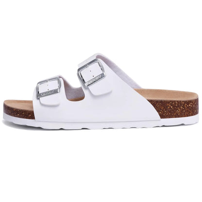 Crestar Classic Women's Cork Slippers Fashion Double Buckle Outdoor Beach Sandal Cork Footbed Leather Sandals Unisex Clogs Shoes