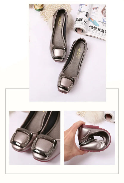 Shallow Mouth Shoes Woman Square Toe Autumn Soft Female Footwear Casual Sneaker All-Match New Cute Fall Moccasin Dres