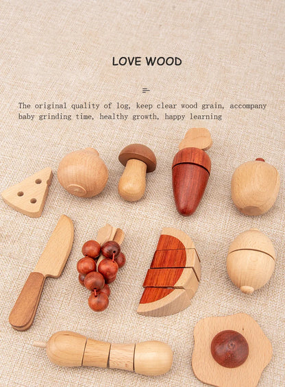 Natural Wood Children's Preschool Toys Fruits And Vegetables Simulation Play House Kitchenware Cognitive Wooden Model Toys