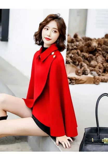New Spring and Autumn Wool Coat for Women Ins Trendy Ins Trendy Slim Cloak Cloak Temperament Slim Small