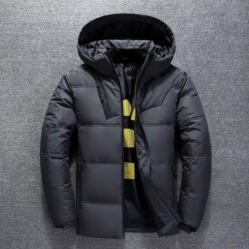Men's Coat Windproof White Duck Down Jacket Men Winter Removable Cap Parkas Solid Color Outdoor Casual Hooded Overcoat Clothes